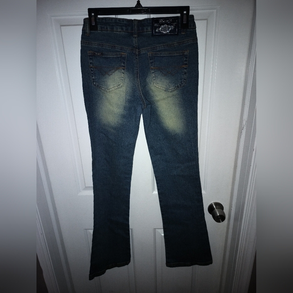 Vintage REVOLT Jeans Co. Women's Flare Blue FLARE Denim Sz 3/4 - Picture 6 of 7